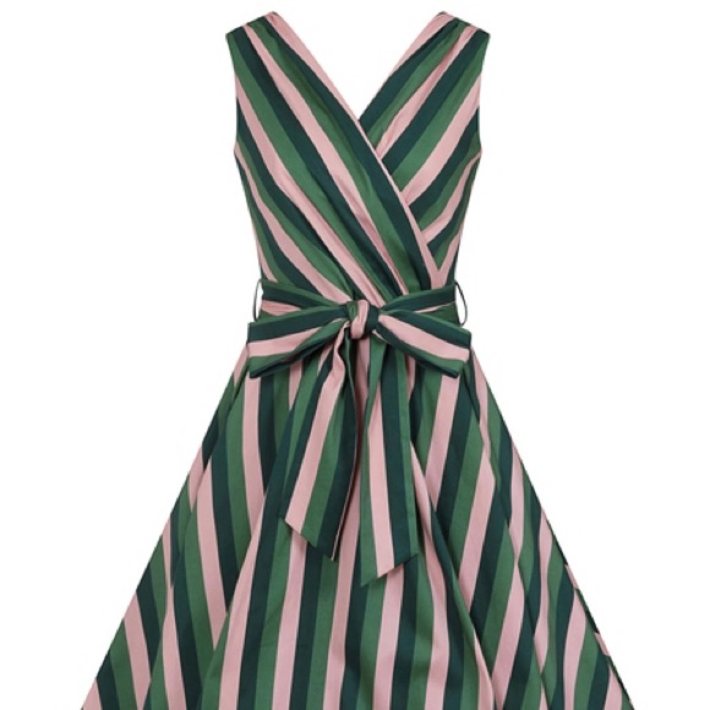 Collectif Patricia Palm Stripe Pink & Green Dress